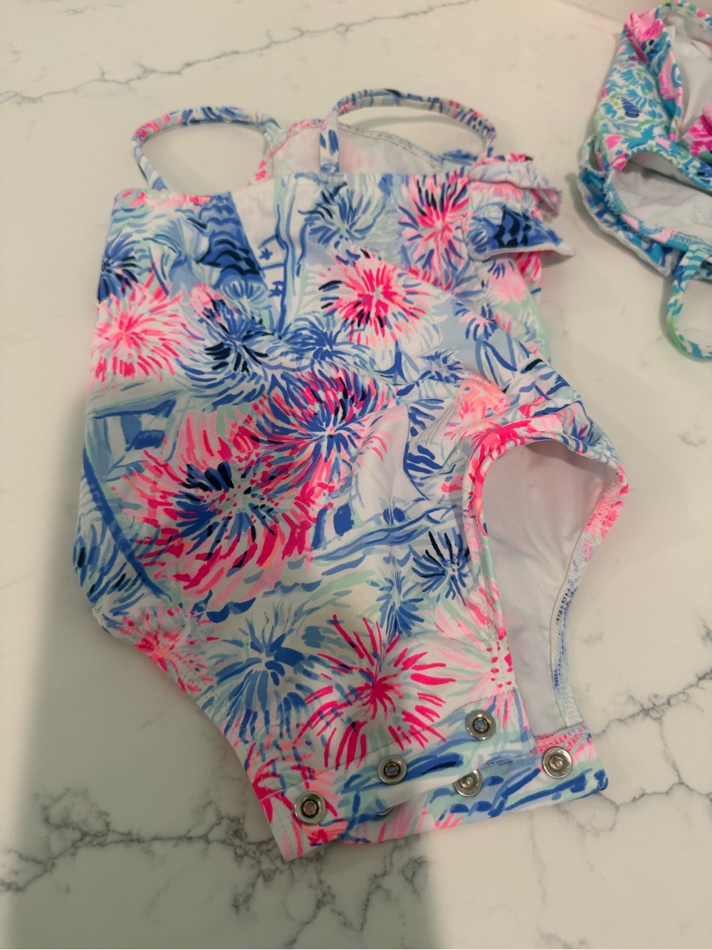 Lilly Pulitzer Swim Suit 3-6 month- Bright Pink, Blue, Red, White patriotic - Picture 3 of 5